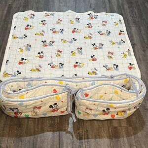 RARE Vtg Set Of 2- White Baby Crib Quilt Blanket Minnie Mickey Mouse