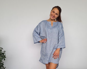 Linen Tunic With Pockets Maternity Dress Loose Plus Size Beach Cover Ups Oversize Top