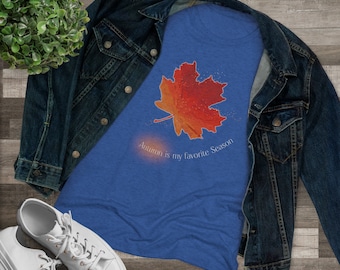 T-shirt Triblend pour femmes Soirée d'automne | Soirée cool design automne | Feuille vive | Automne artistique