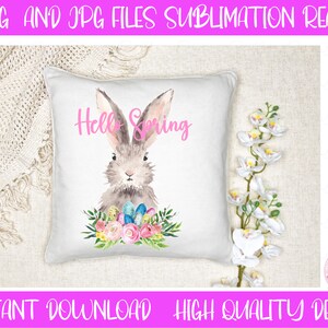 Hello Spring Bunny Rabbit - PNG Clipart  Instant Digital Download Dye Sublimation