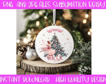 Sapin de Noël rose casse-noisette ballerine PNG : design par sublimation (téléchargement numérique)