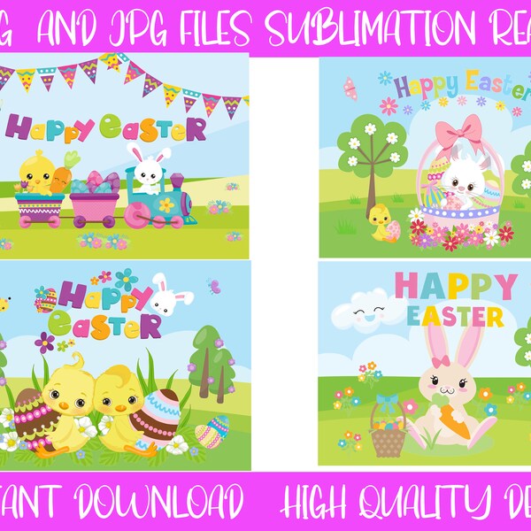 Bundle of Easter Puzzles Easter Rabbit, Bunny, Easter Train, Easter Basket and Easter Eggs PNG Sublimation Clipart