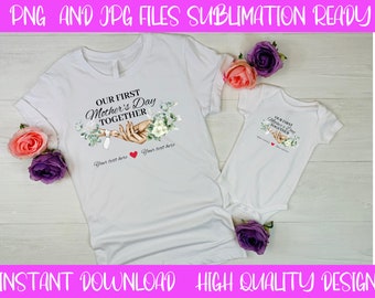 Floral Mother & Baby Hands PNG : Design personnalisé pour la fête des Mères (téléchargement numérique)
