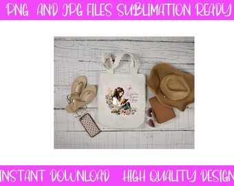 Buchliebhaber Mädchen Aquarell Sublimationsdesigns: Bibliothek PNG (Digitaler Download)