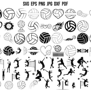 Peut inclure: Une feuille de conception numérique en noir et blanc avec des images sur le thème du volley-ball. La feuille comprend divers motifs de volley-ball, notamment un filet de volley-ball, des joueurs de volley-ball et le mot "MAMAN".
