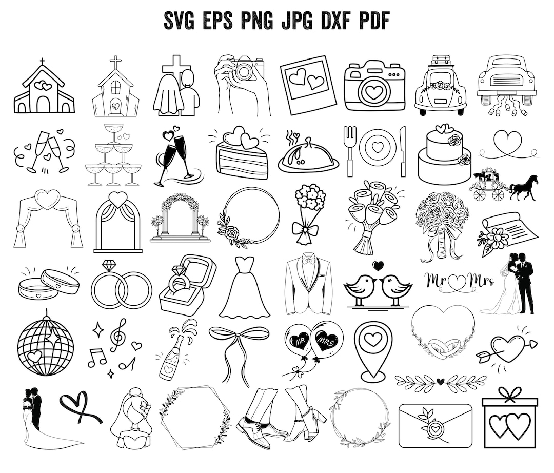 Hand Drawn Wedding Icons SVG | Wedding Timeline SVG | Wedding SVG Cut ...