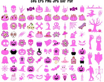 Paquete de Halloween SVG / Lindo Halloween SVG / Retro Halloween Svg / Bruja Svg / Fantasma Svg / Calabaza Svg / Decoración de Halloween Cricut / Clipart PNG