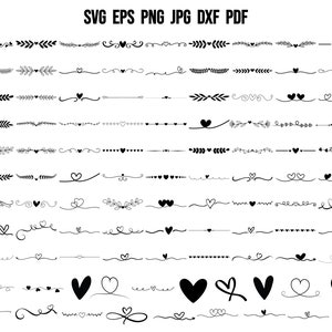 Séparateur de texte SVG | Coeur SVG | Séparateur de texte coeur Cricut | Clipart | Silhouette | Séparateurs de mariage Svg | Coeur frontière Svg | Séparateur de griffonnage