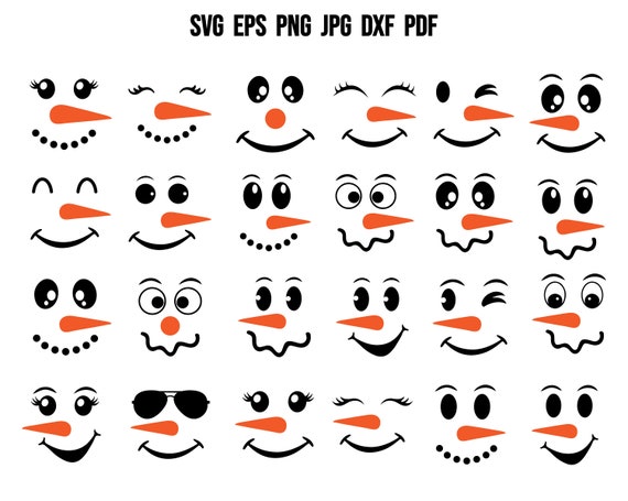 Snowman Faces SVG | Snowman SVG | Christmas SVG | Snowman Clipart | Snowman Silhouette | Christmas Cut File | Snowman Cricut Vector Print