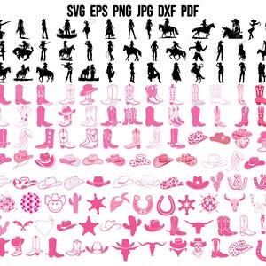 Cowgirl SVG / Cowgirl Clipart / Cowgirl Silhouette / Western Svg / Howdy Svg / Retro Country Svg / Cappello rosa Svg / Stivali Svg / Cricut Vector