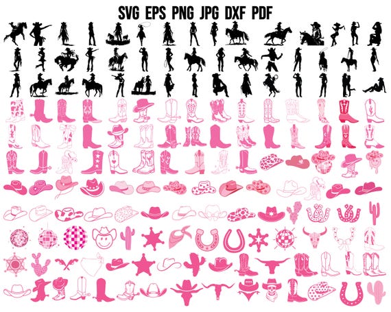Cowgirl SVG | Cowgirl Clipart | Cowgirl Silhouette | Western Svg | Howdy Svg | Retro Country Svg | Pink Hat Svg | Boots Svg | Cricut Vector