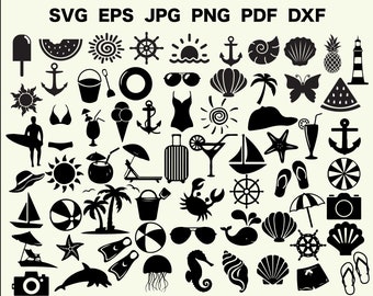 Summer SVG | Beach SVG | Beach Bundle SVG | Cricut | Clipart | Commercial Use | Retro Svg | Summer Silhouette | Palm Tree Svg | Sun | Groovy