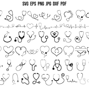 May include: A collection of black and white stethoscope illustrations, including hearts, EKG lines, and paw prints. The illustrations are perfect for crafting projects, scrapbooking, or digital design.
