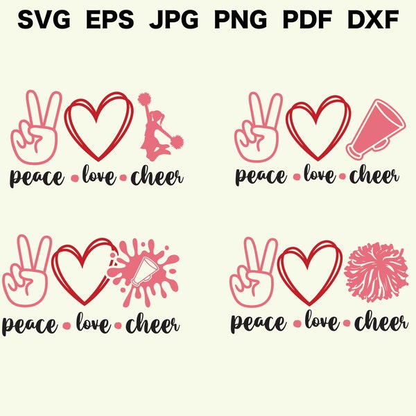 Cheer SVG Cheerleading SVG Cheerleader SVG Cheer Clipart Cricut Vector Silhouette Printable Cheer Pom Svg Cheer T shirt Peace Love Cheer Svg
