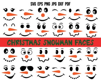 Pupazzo di neve SVG / Volti di pupazzo di neve SVG / Natale SVG / Clipart pupazzo di neve / File di taglio volti di pupazzo di neve / Maglietta di Natale divertente / Elementi natalizi