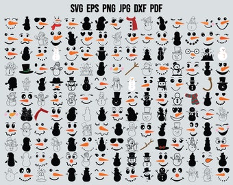 Pupazzo di neve facce SVG / pupazzo di neve SVG / Natale SVG / Clipart pupazzo di neve / Silhouette pupazzo di neve / File di taglio di Natale / Stampa vettoriale pupazzo di neve Cricut