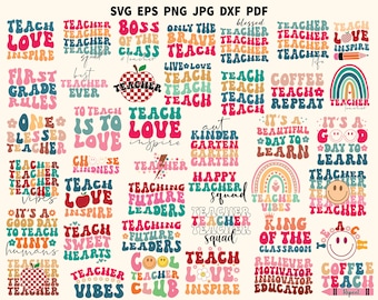 Teacher SVG | Back to school SVG | Retro Teacher T shirt | Teacher Cut File | Teacher Appreciation | Cute Teacher Quote Clipart Wavy Text
