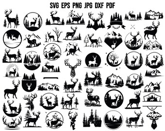 Deer in the forest SVG | Deer SVG | Deer Silhouette | Deer Head Svg | Deer Cricut | Deer Design | Deer Sublimation | Mountain Deer Vector