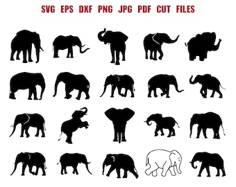 Elephant SVG Silhouette Animal SVG Zoo Svg Kids Wall Art Prints Elephant Cut File Elephant Clipart Animal Silhouette Jungle SVG Nursery Png
