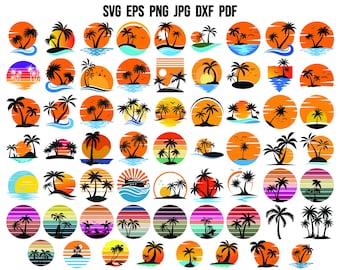 Retro Vintage Sunset SVG | Beach Sunset Svg | Palm Tree Sunset Svg | Retro Summer Svg | Beach Vibes Svg | Sunset Design T shirt | Clipart
