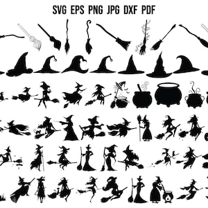 Hexe SVG | Halloween SVG | hexenhaftes Design | Hexe Silhouette | Schnittdatei | Cricut | Clipart | Vektor | Hexe fliegend SVG | Halloween-Elemente svg