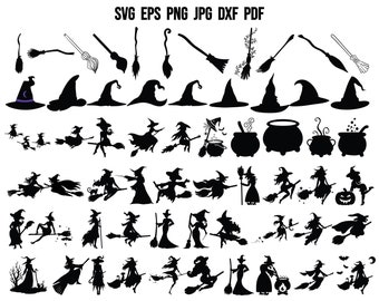 Witch SVG | Halloween SVG | Witchy Svg | Witch Silhouette | Cut File | Cricut | Clipart | Vector | Witch Flying SVG | Halloween Elements Svg