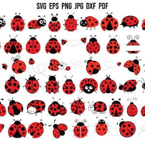 Puede incluir: Un conjunto de 40 ilustraciones de mariquitas rojas y negras. Las mariquitas están en varias poses, incluyendo volar, arrastrarse y estar de pie. Las ilustraciones son perfectas para proyectos de manualidades, scrapbooking y diseño digital.