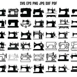 Puede incluir: Una colección de 36 archivos de corte SVG de máquinas de coser en blanco y negro. Los archivos son perfectos para proyectos de manualidades, como hacer transferencias de planchado, calcomanías de vinilo o corte por láser.