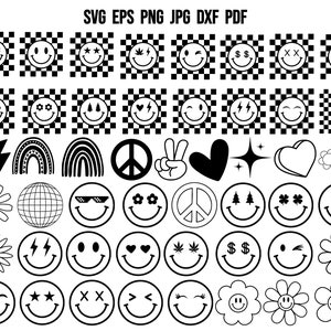 Retro SVG | Groovy SVG | Boho Hippie SVG | Groovy Clipart | Groovy Cut Datei | Retro Schnittdatei | Glückliches Gesicht | Gänseblümchen SVG | Retro druckbare