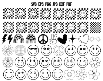 Retro SVG / Groovy SVG / Boho Hippie SVG / Groovy Clipart / Groovy Cut File / Retro Cut File / Smiley Face Svg / Daisy Svg / Retro Imprimible