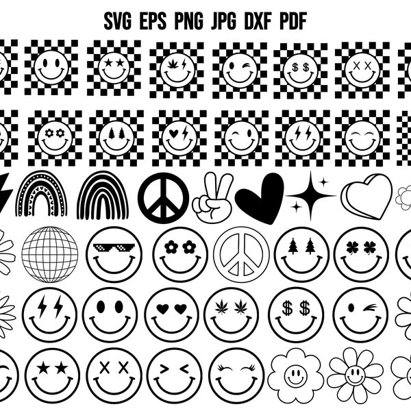 Retro SVG | Groovy SVG | Boho Hippie SVG | Groovy Clipart | Groovy Cut File | Retro Cut File | Smiley Face Svg | Daisy Svg | Retro Printable