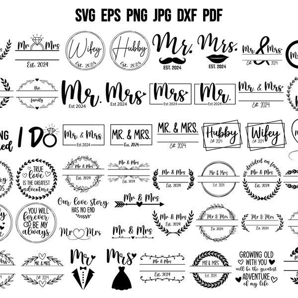 Mr Mrs SVG | Wedding SVG | Marriage SVG | Mr Mrs Split Monogram | Mr Mrs T-shirt Printable | Wedding Decor | Bachelorette Party Cut File