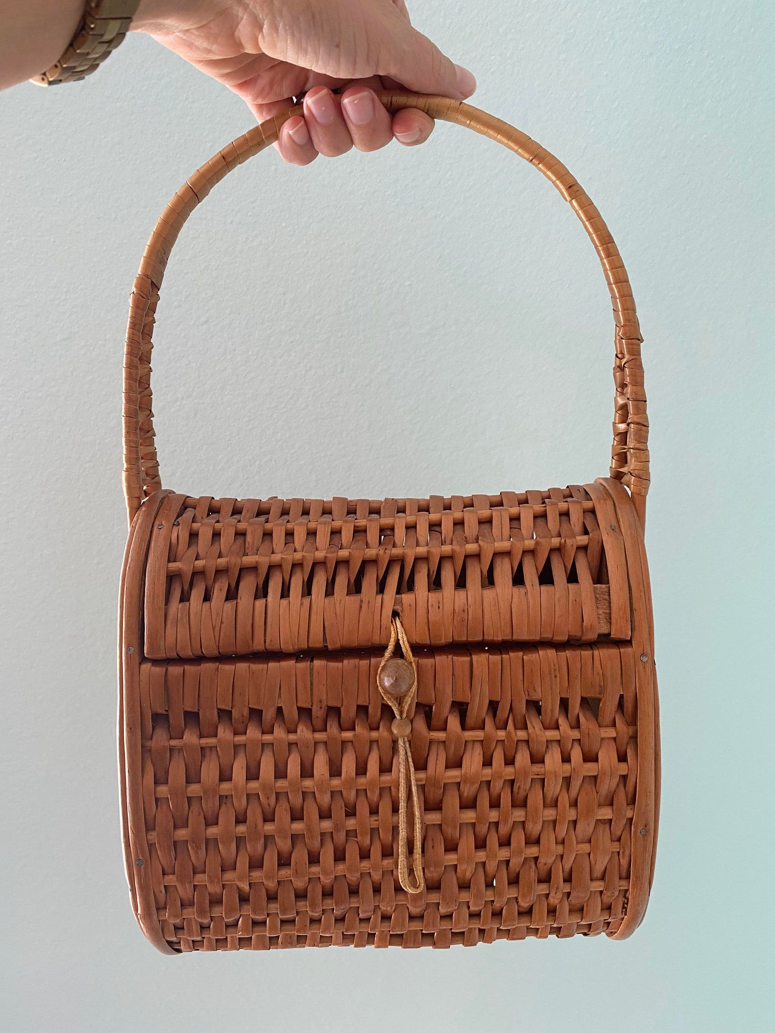 Vintage Rattan and Wood Basket Purse Etsy UK
