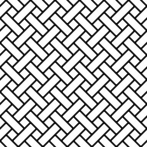 Può includere: Motivo geometrico bianco e nero con un design intrecciato o tessuto. Il motivo è composto da linee sottili e dritte che si intersecano ad angolo retto per creare una serie di quadrati e rettangoli.