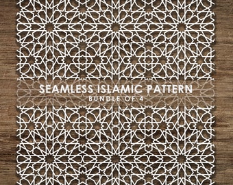 Fascio di 4 motivi SVG islamici senza soluzione di continuità, modello di linea, sfondo di motivi islamici. Cut File Cricut, Download immediato, BoF07