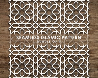 Fascio di 4 motivi SVG islamici senza soluzione di continuità, modello di linea, sfondo di motivi islamici. Cut File Cricut, Download immediato, BoF16
