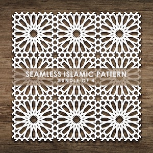 Bundel van 4 naadloze islamitische SVG-patroon, lijnpatroon, islamitische patroonachtergrond. Cut Bestand Cricut, Instant Downloaden, BoF03