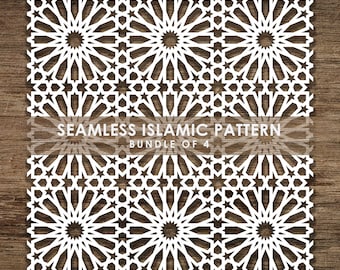 Fascio di 4 motivi SVG islamici senza soluzione di continuità, modello di linea, sfondo di motivi islamici. Cut File Cricut, Download istantaneo, BoF03