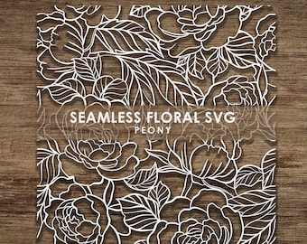 Modello SVG con motivo floreale di peonia senza soluzione di continuità, file di taglio Cricut, file di taglio CNC, download istantaneo