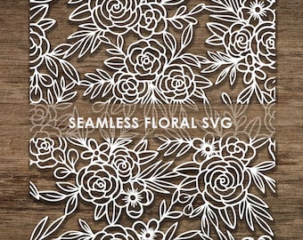 Modello SVG con foglie di fiori floreali senza soluzione di continuità, file di taglio Cricut, file di taglio CNC, download immediato