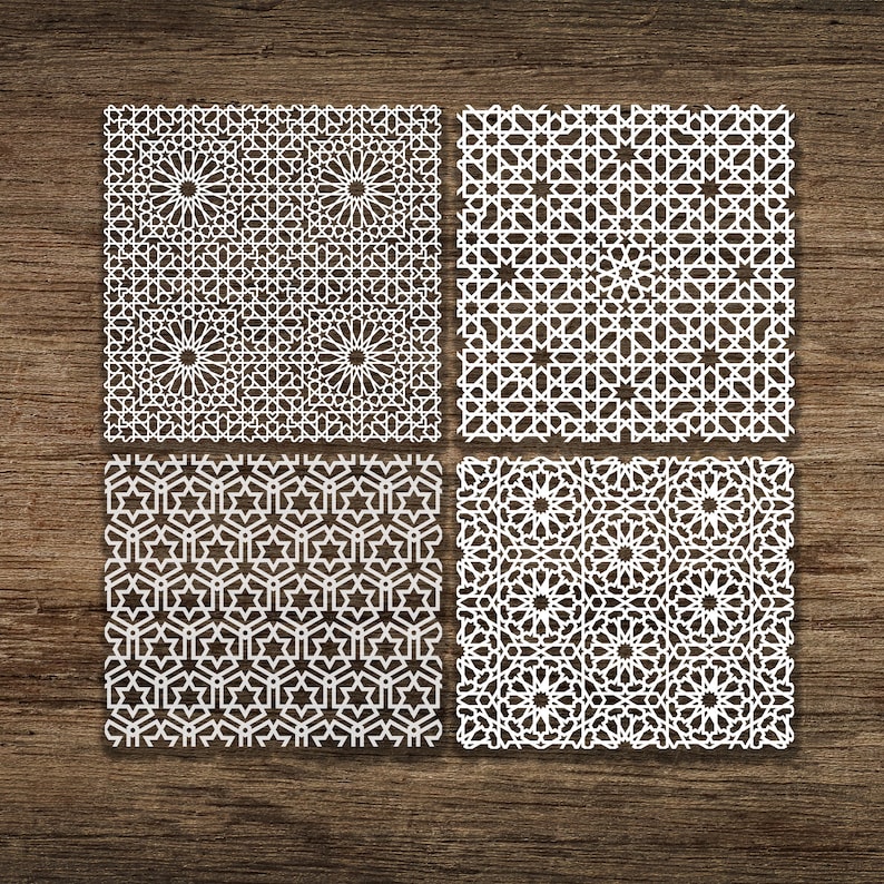 Bundle de 4 modèles SVG islamiques transparents, motif de ligne, arrière-plan de motif islamique. Couper le fichier Cricut, Téléchargement instantané, BoF10 image 2