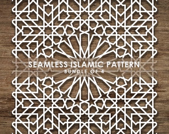 Fascio di 4 motivi SVG islamici senza soluzione di continuità, modello di linea, sfondo di motivi islamici. Cut File Cricut, Download istantaneo, BoF18