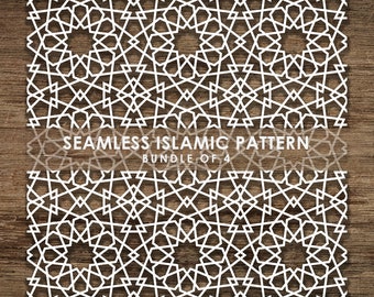 Fascio di 4 motivi SVG islamici senza soluzione di continuità, modello di linea, sfondo di motivi islamici. Cut File Cricut, Download istantaneo, BoF17