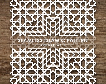 Fascio di 4 motivi SVG islamici senza soluzione di continuità, modello di linea, sfondo di motivi islamici. Cut File Cricut, Download Immediato, BoF15