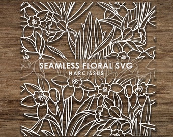 Modello SVG con foglie di fiori floreali di narciso senza soluzione di continuità, file di taglio Cricut, file di taglio CNC, download immediato