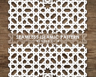 Fascio di 4 motivi SVG islamici senza soluzione di continuità, modello di linea, sfondo di motivi islamici. Cut File Cricut, Download istantaneo, BoF09