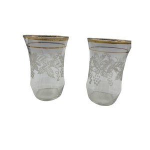 Lot de 2 verres à jus de fruits Bartlett Collins avec bordure dorée givrée Grapevine vintage