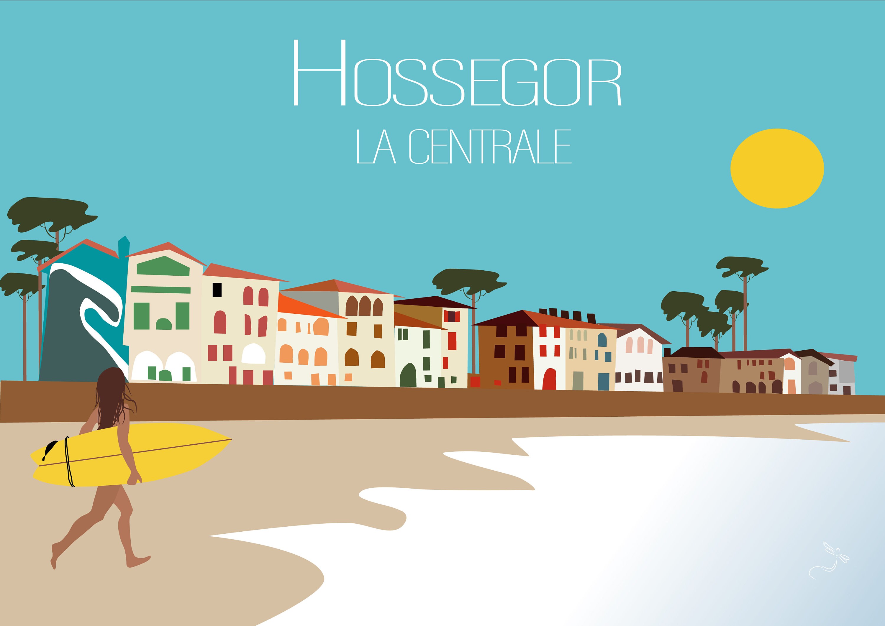 Affiche Hossegor, Illustration Hossegor La Centrale, Poster Surf