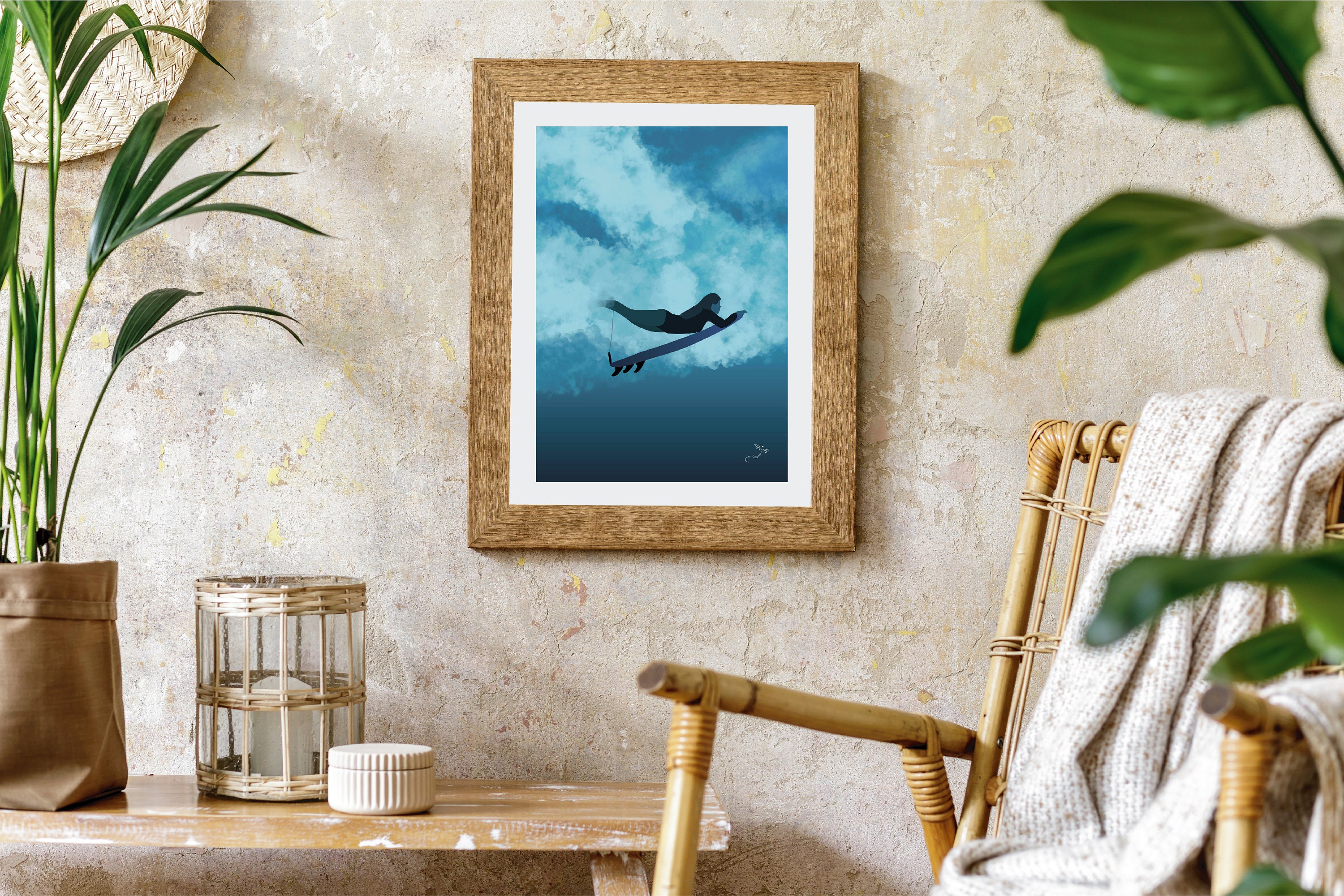 Affiche Surf, Illustration Surf Dans Les Tons Bleus