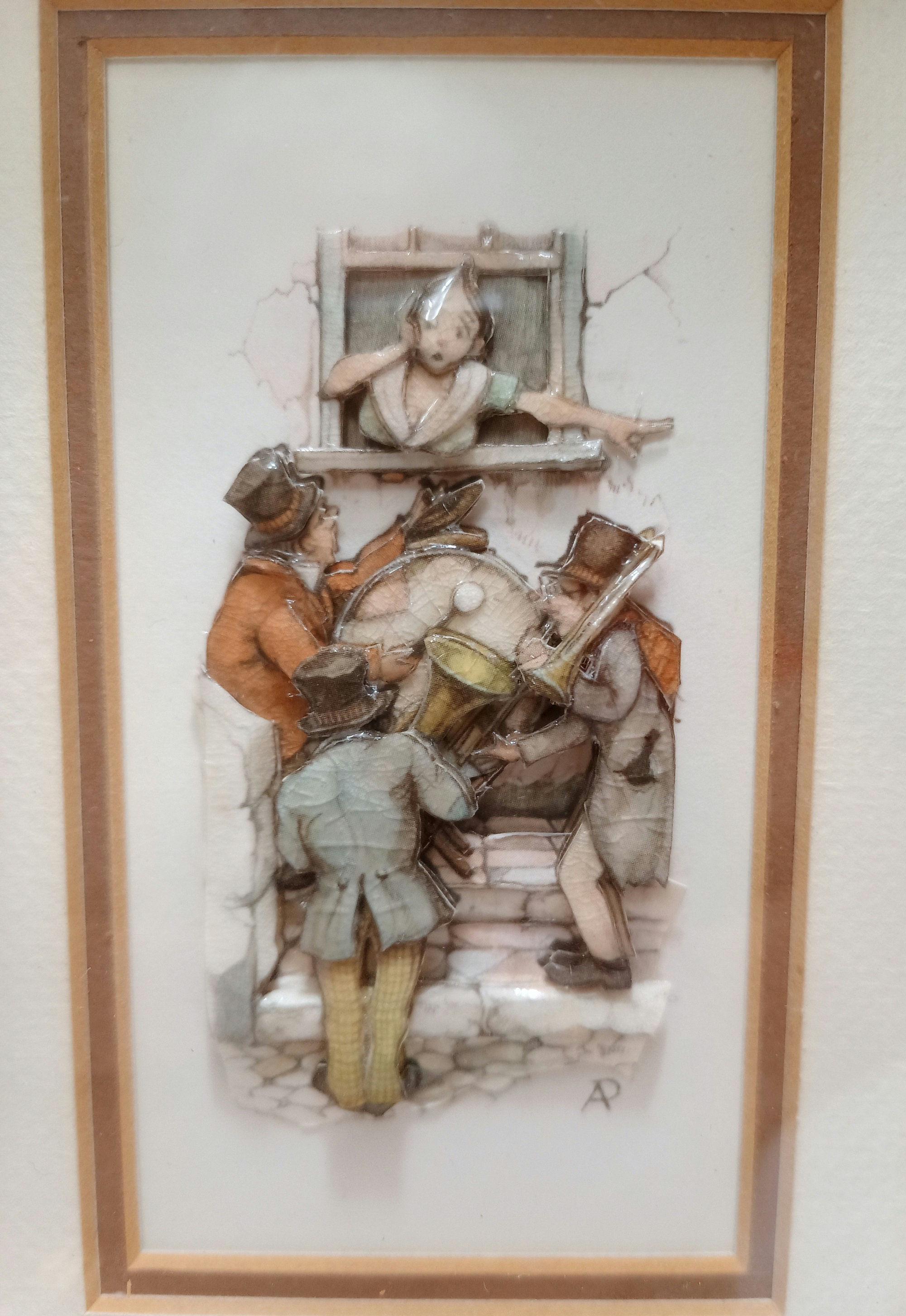 Vintage Signed AP Anton Pieck 3D Shadowbox Pair - Serenade